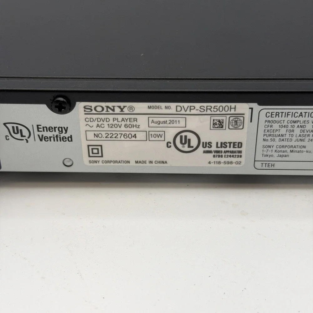Sony DVP-SR500H DVD Player 1080p Upscaling HDMI Tested No Remote